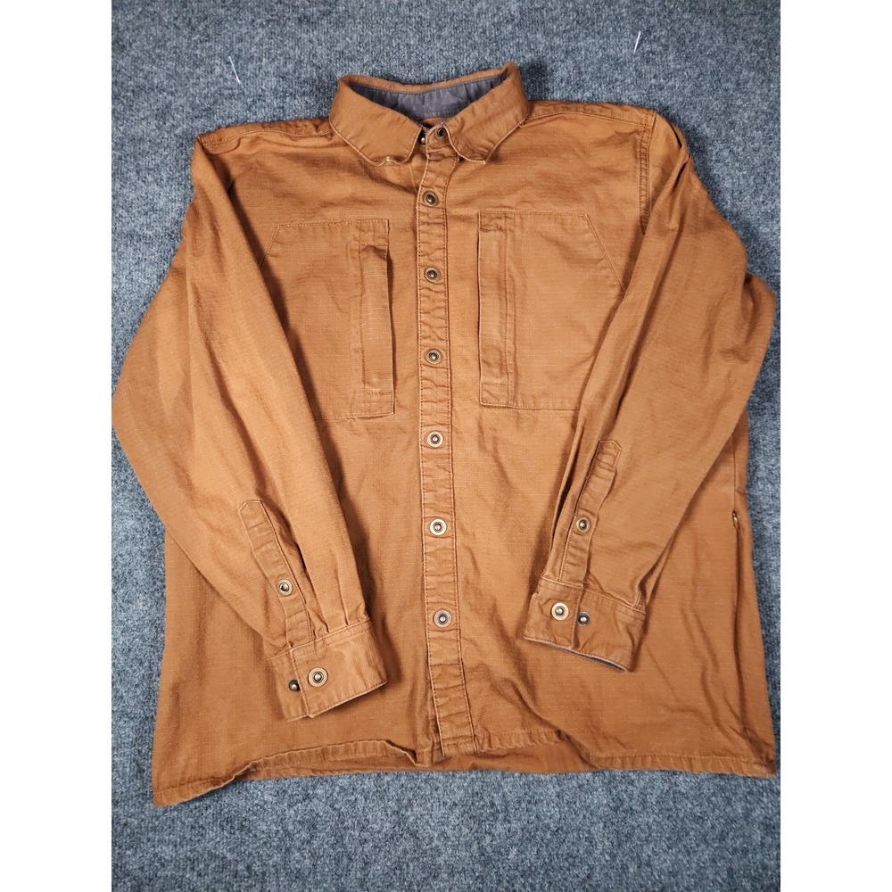 HQ Issue Tactical Ripstop Overshirt Mens L Bronze Brown Snap Front Work Jacket